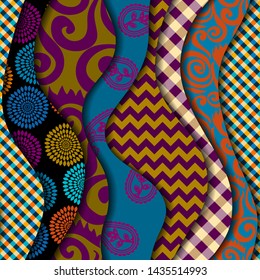 Paper cut shapes design. Seamless vector pattern. Patchwork layered style.