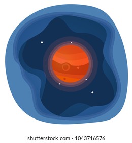 Paper cut shapes Jupiter Planet of the solar system icon. Vector illustration.