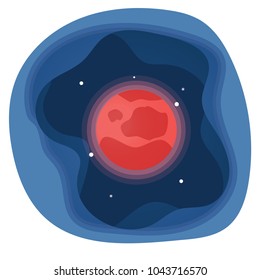 Paper cut shapes Mars Planet of the solar system icon. Vector illustration.