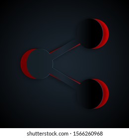 Paper cut Share icon isolated on black background. Share, sharing, communication pictogram, social media, connection, network, distribute sign. Paper art style. Vector Illustration