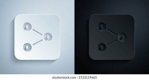 Icono de Compartir cortado en papel aislado sobre fondo gris y negro. Compartir, compartir, pictograma de comunicación, redes sociales, conexión, red. Estilo de arte de papel. Vector