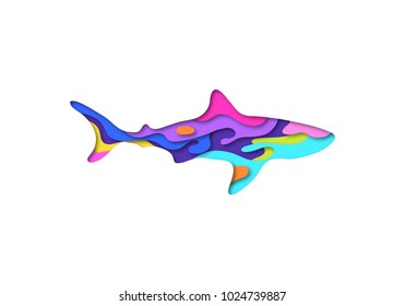 Paper cut shark shape 3D origami. Trendy concept fashion design. Vector illustration
