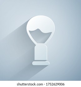 Paper cut Shaving brush icon isolated on grey background. Barbershop symbol. Paper art style. Vector Illustration
