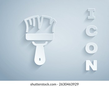 Paper cut Shaving brush icon isolated on grey background. Barbershop symbol. Paper art style. Vector