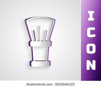 Paper cut Shaving brush icon isolated on grey background. Barbershop symbol. Paper art style. Vector