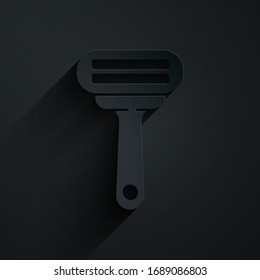 Paper cut Shaving razor icon isolated on black background. Paper art style. Vector Illustration