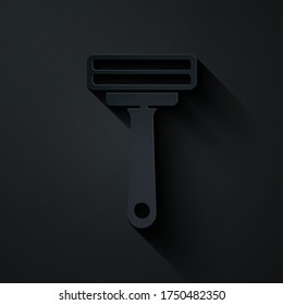 Paper cut Shaving razor icon isolated on black background. Paper art style. Vector Illustration