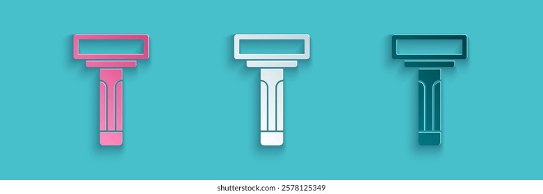 Paper cut Shaving razor icon isolated on blue background. Paper art style. Vector