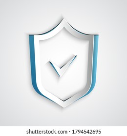 Paper Cut Shield With Check Mark Icon Isolated On Grey Background. Security, Safety, Protection, Privacy Concept. Tick Mark Approved. Paper Art Style. Vector