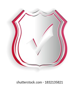 Escudo de corte de papel con icono de marca de verificación aislado en fondo blanco. Protección, seguridad, protección, concepto de defensa. Icono de marca aprobada. Estilo de arte de papel. Vector.