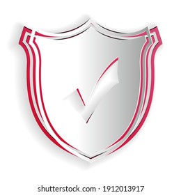 Escudo de corte de papel con icono de marca de verificación aislado en fondo blanco. Estilo de arte de papel. Vector.