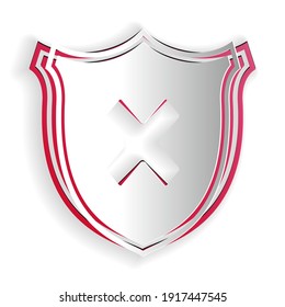 Escudo de corte de papel e icono de cruz x marca aislado en fondo blanco. Señal de desaprobación denegada. Protección, seguridad, concepto de seguridad. Estilo de arte de papel. Vector.
