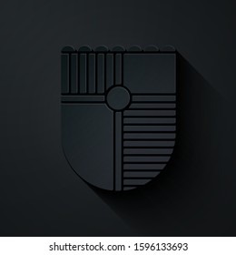 Paper cut Shield for game icon isolated on black background. Paper art style. Vector Illustration