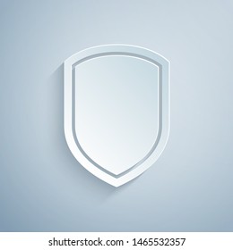 Paper cut Shield icon isolated on grey background. Guard sign. Paper art style. Vector Illustration