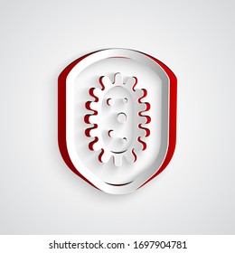 Escudo de corte de papel protegido contra virus, gérmenes y bacterias icono aislado en fondo gris.Concepto de sistema inmunológico. Virus Corona 2019-nCoV. Estilo de arte de papel. Ilustración vectorial