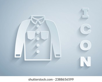 Paper cut Shirt icon isolated on grey background. T-shirt. Paper art style. Vector