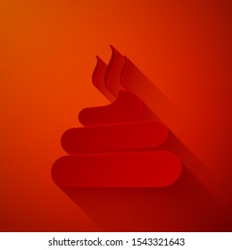 Paper cut Shit icon isolated on red background. Paper art style. Vector Illustration