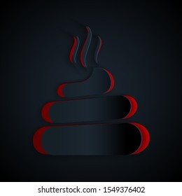 Paper cut Shit icon isolated on black background. Paper art style. Vector Illustration