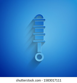Paper cut Shock absorber icon isolated on blue background. Paper art style. Vector Illustration