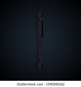 Paper cut Shock absorber icon isolated on black background. Paper art style. Vector Illustration