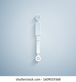 Paper cut Shock absorber icon isolated on grey background. Paper art style. Vector Illustration