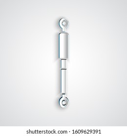 Paper cut Shock absorber icon isolated on grey background. Paper art style. Vector Illustration