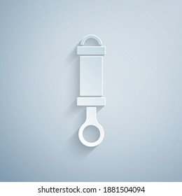 Paper cut Shock absorber icon isolated on grey background. Paper art style. Vector.