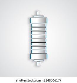Paper cut Shock absorber icon isolated on grey background. Paper art style. Vector