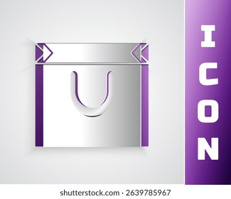 Paper cut Shopping bag icon isolated on grey background. Shopping bag shop love like heart icon. Valentines day symbol. Paper art style. Vector
