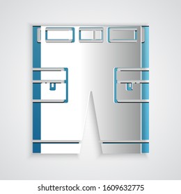 Paper cut Short or pants icon isolated on grey background. Paper art style. Vector Illustration