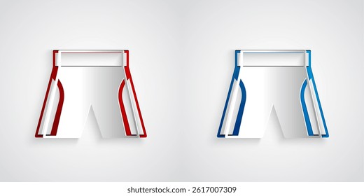 Paper cut Short or pants icon isolated on grey background. Paper art style. Vector