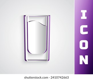 Paper cut Shot glass icon isolated on grey background. Paper art style. Vector