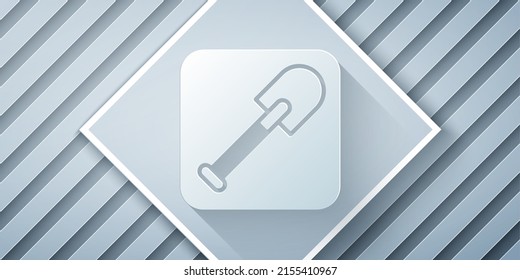 Paper cut Shovel icon isolated on grey background. Gardening tool. Tool for horticulture, agriculture, farming. Paper art style. Vector