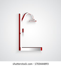 Paper cut Shower icon isolated on grey background. Paper art style. Vector Illustration