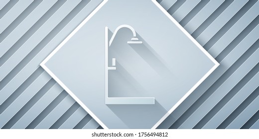 Paper cut Shower icon isolated on grey background. Paper art style. Vector Illustration
