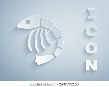 Paper cut Shrimp icon isolated on grey background. Paper art style. Vector