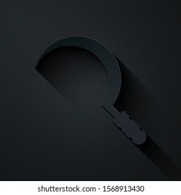 Paper cut Sickle icon isolated on black background. Reaping hook sign. Paper art style. Vector Illustration