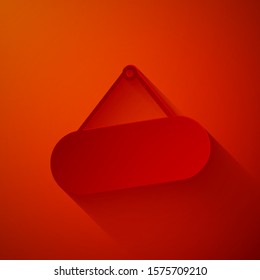 Paper cut Signboard hanging icon isolated on red background. Suitable for advertisements bar, cafe, pub, restaurant. Paper art style. Vector Illustration