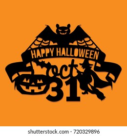 Paper Cut Silhouette Halloween Bat Spider Web Party Invitation