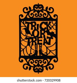 Paper Cut Silhouette Halloween Trick Or Treat Ornate Frame