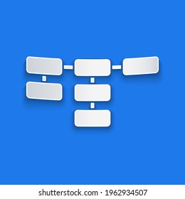 Icono de mapa del sitio de corte de papel aislado en fondo azul. Estilo de arte de papel. Vector