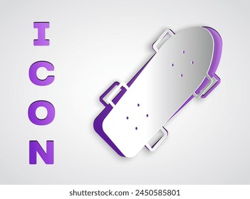 Paper cut Skateboard icon isolated on grey background. Extreme sport. Sport equipment. Paper art style. Vector