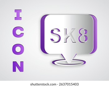 Paper cut Skateboard icon isolated on grey background. Extreme sport. Sport equipment. Paper art style. Vector