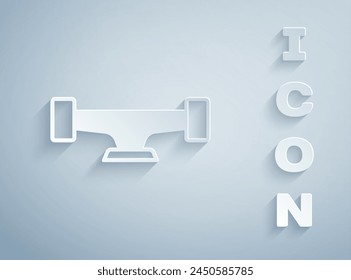 Paper cut Skateboard wheel icon isolated on grey background. Skateboard suspension. Skate wheel. Paper art style. Vector