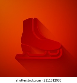 Paper cut Skates icon isolated on red background. Ice skate shoes icon. Sport boots with blades. Paper art style. Vector
