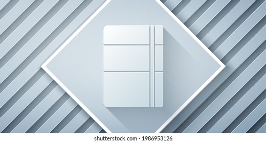 Paper cut Sketchbook or album icon isolated on grey background. Paper art style. Vector