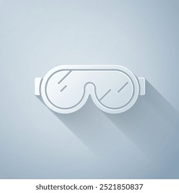 Paper cut Ski goggles icon isolated on grey background. Extreme sport. Sport equipment. Paper art style. Vector Illustration