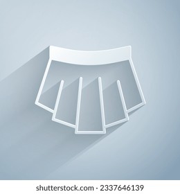 Paper cut Skirt icon isolated on grey background. Paper art style. Vector