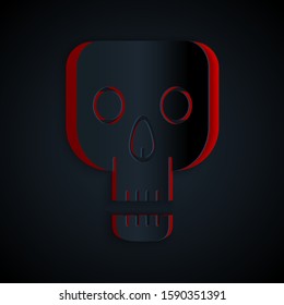 Paper cut Skull icon isolated on black background. Happy Halloween party. Paper art style. Vector Illustration