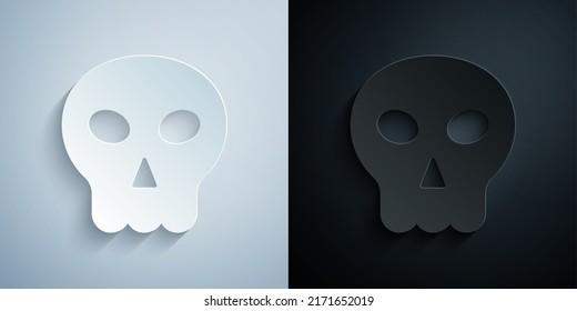 Paper cut Skull icon isolated on grey and black background. Happy Halloween party. Paper art style. Vector